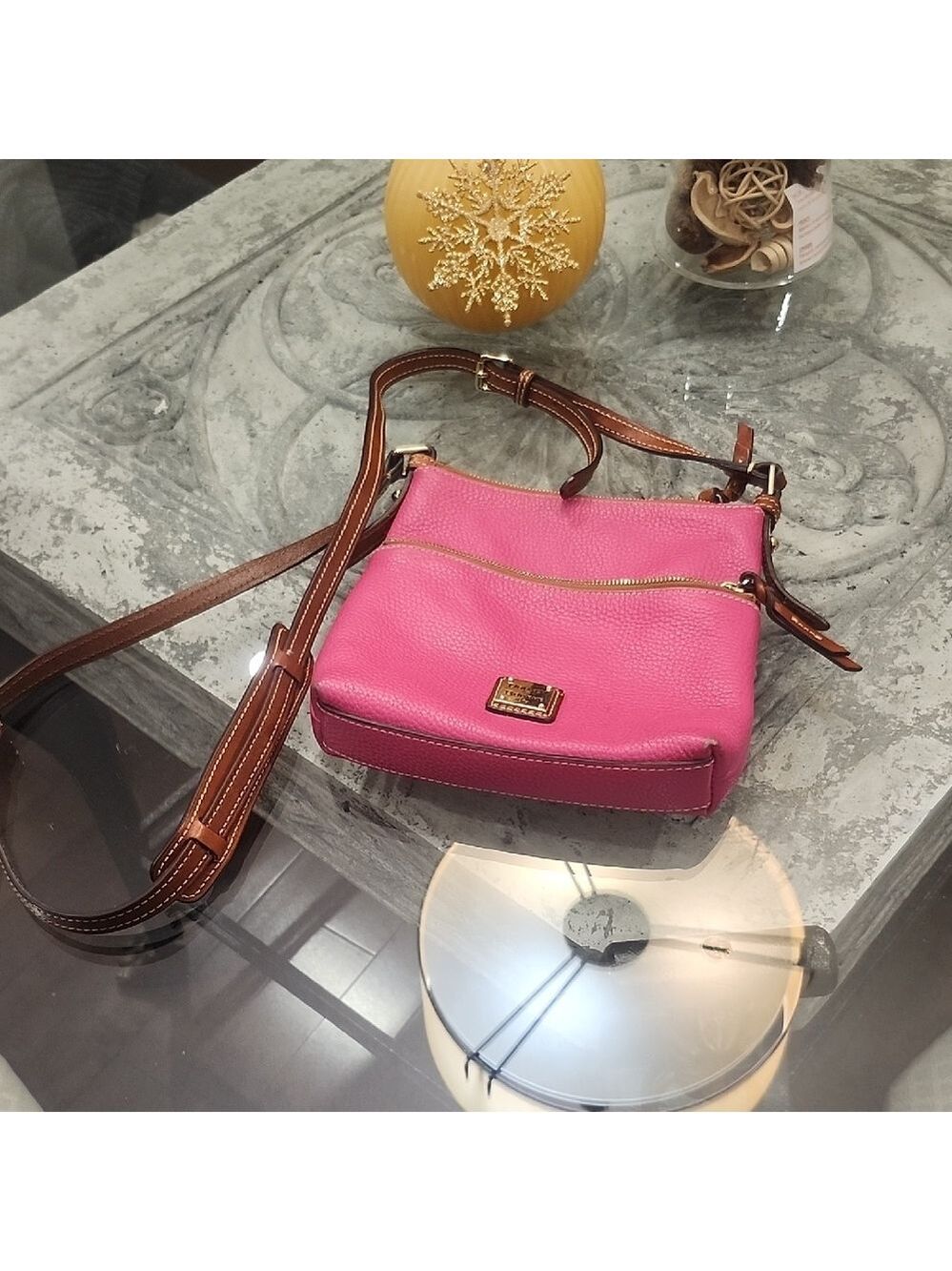 Dooney & Bourke Pebble Grain Leather Carrier Fuchsia Pink‎ Crossbody Purse